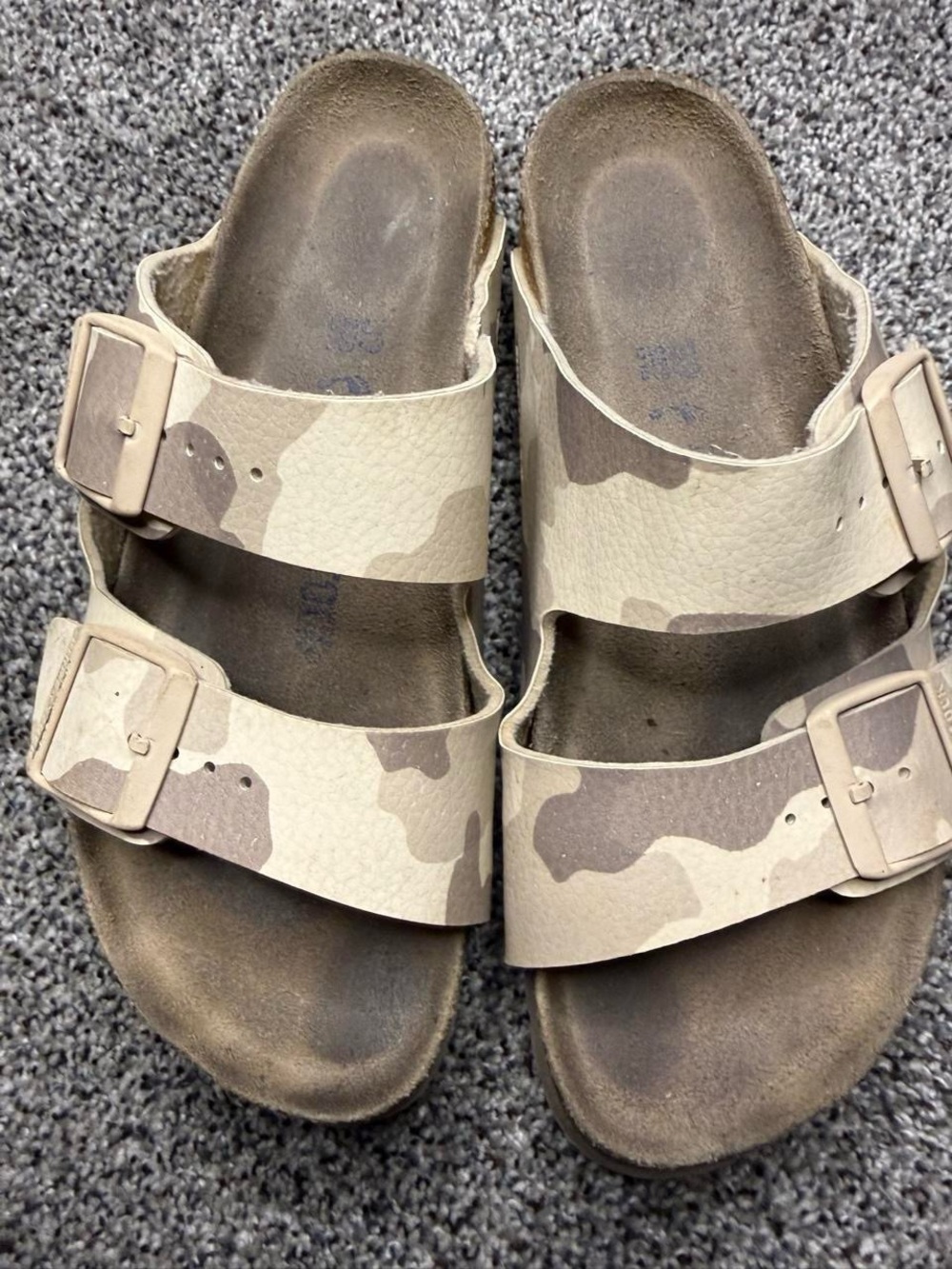 Beige Camo Double-Buckle Slide Sandals